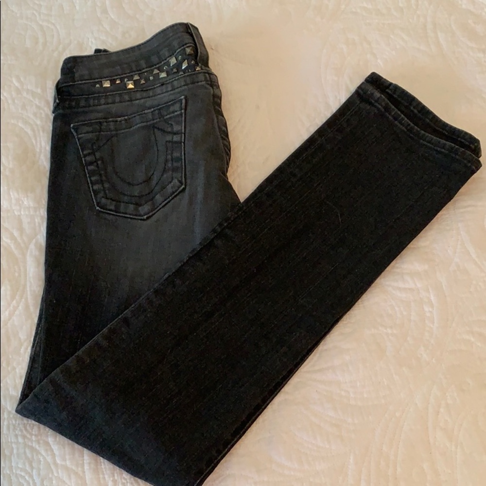 Dark gray studded true religions